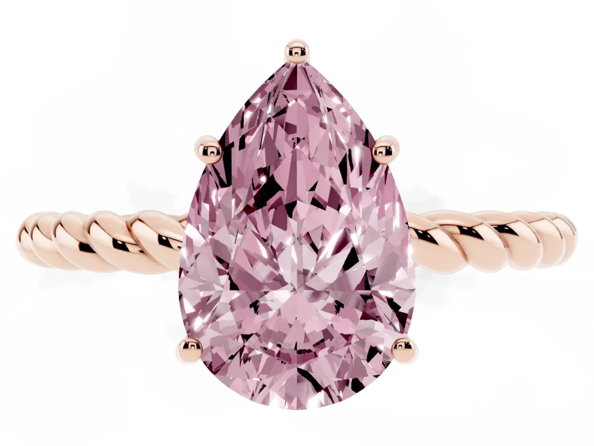 Fancy Pink Pear Cut Solitaire Twist Band Ring with Four-Prong Setting Rose gold