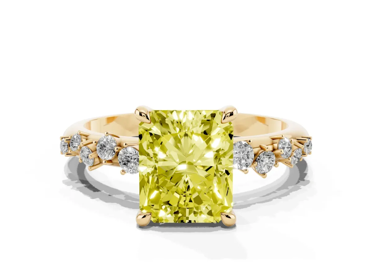 Fancy Yellow Radiant Cut Cut Diamond Vine Band with Four-Prong Setting Yellow gold