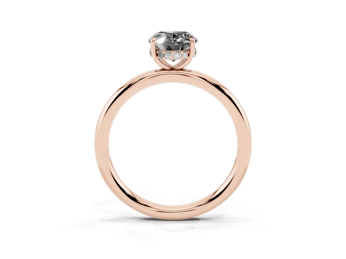Fancy Black Oval Cut Diamond Solitaire Ring with Thin Band and Four-Prong Setting Rose gold