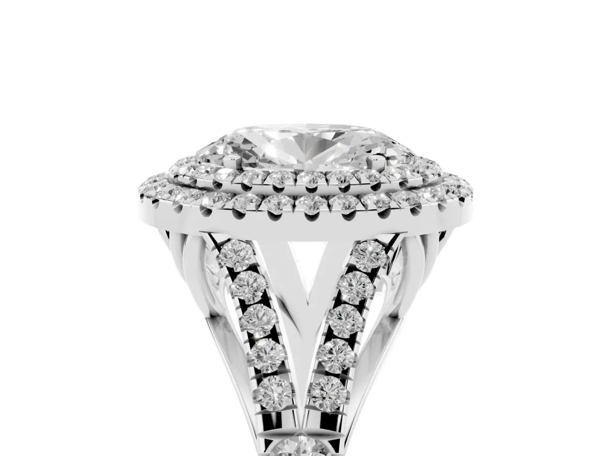 Oval Cut Diamond Pavé Split Shank Double Halo Engagement Ring Silver