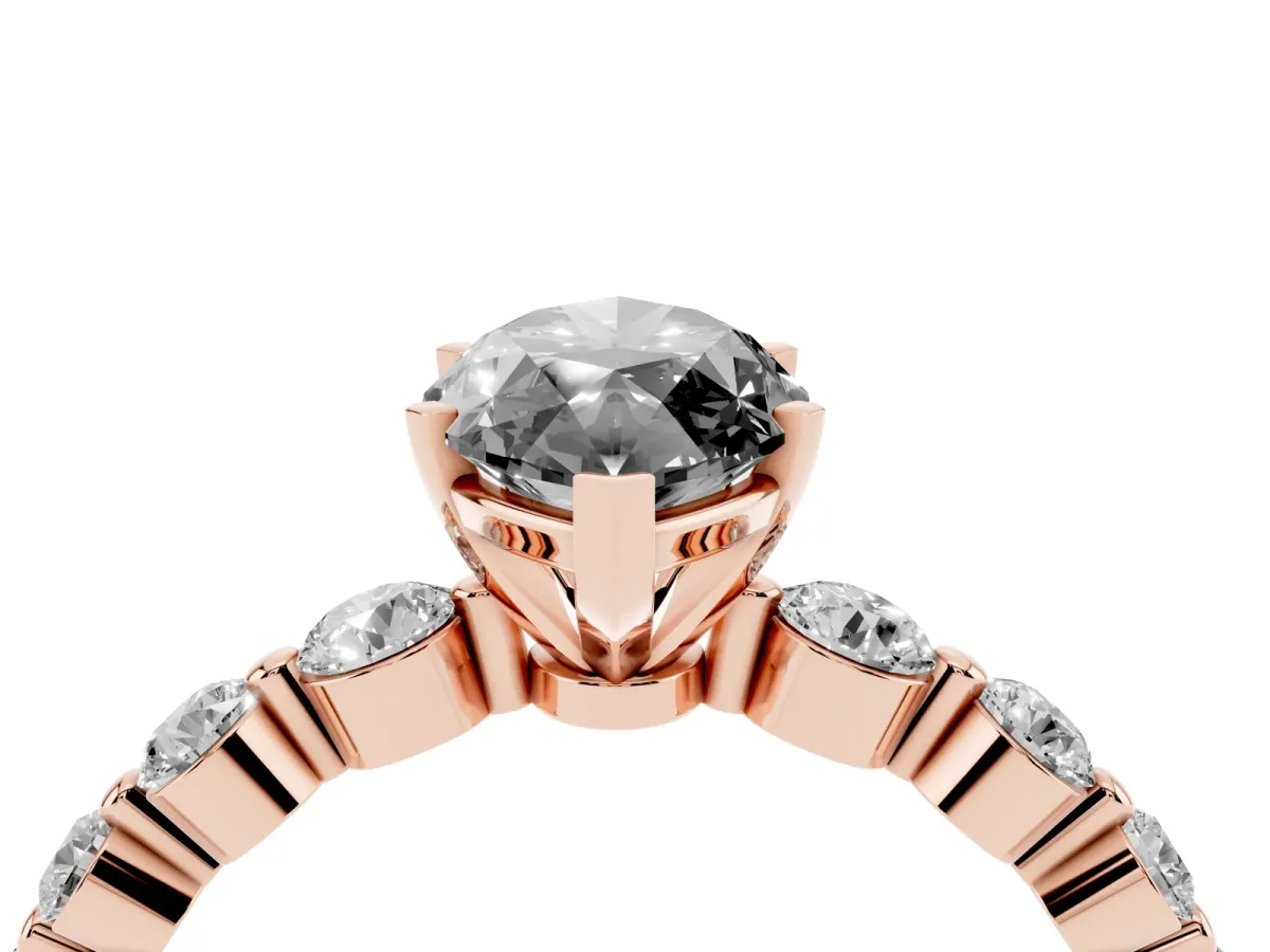 Fancy Black Marquise Cut Solitaire Diamond Ring with Pave Band and Four-Prong Setting Rose gold