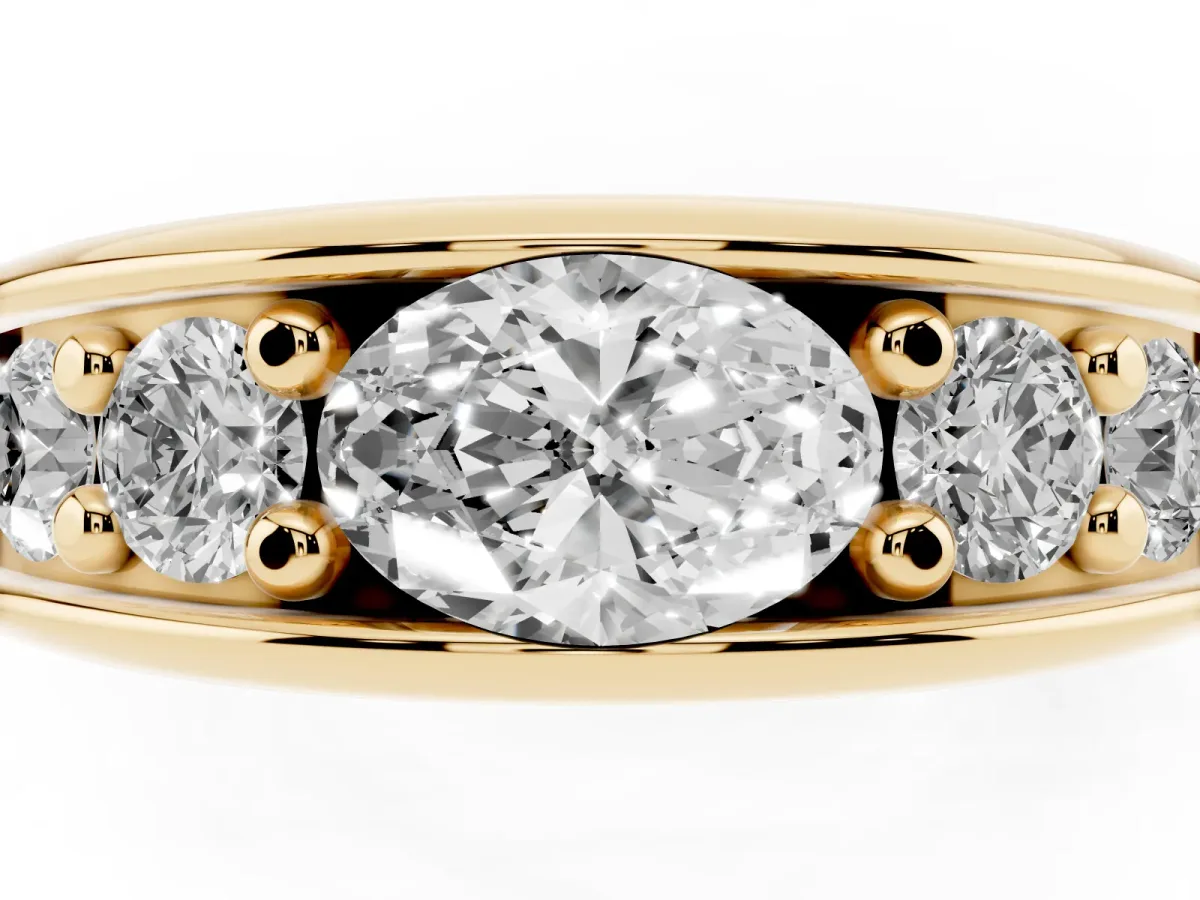 Oval Diamond Mens Ring with Round Diamond Accents Yellow gold