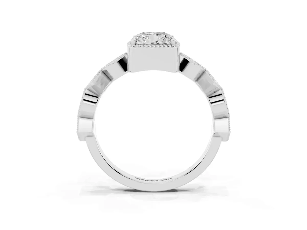 Cushion Cut Milgrain Marquise Diamond Twist Band Ring Platinum