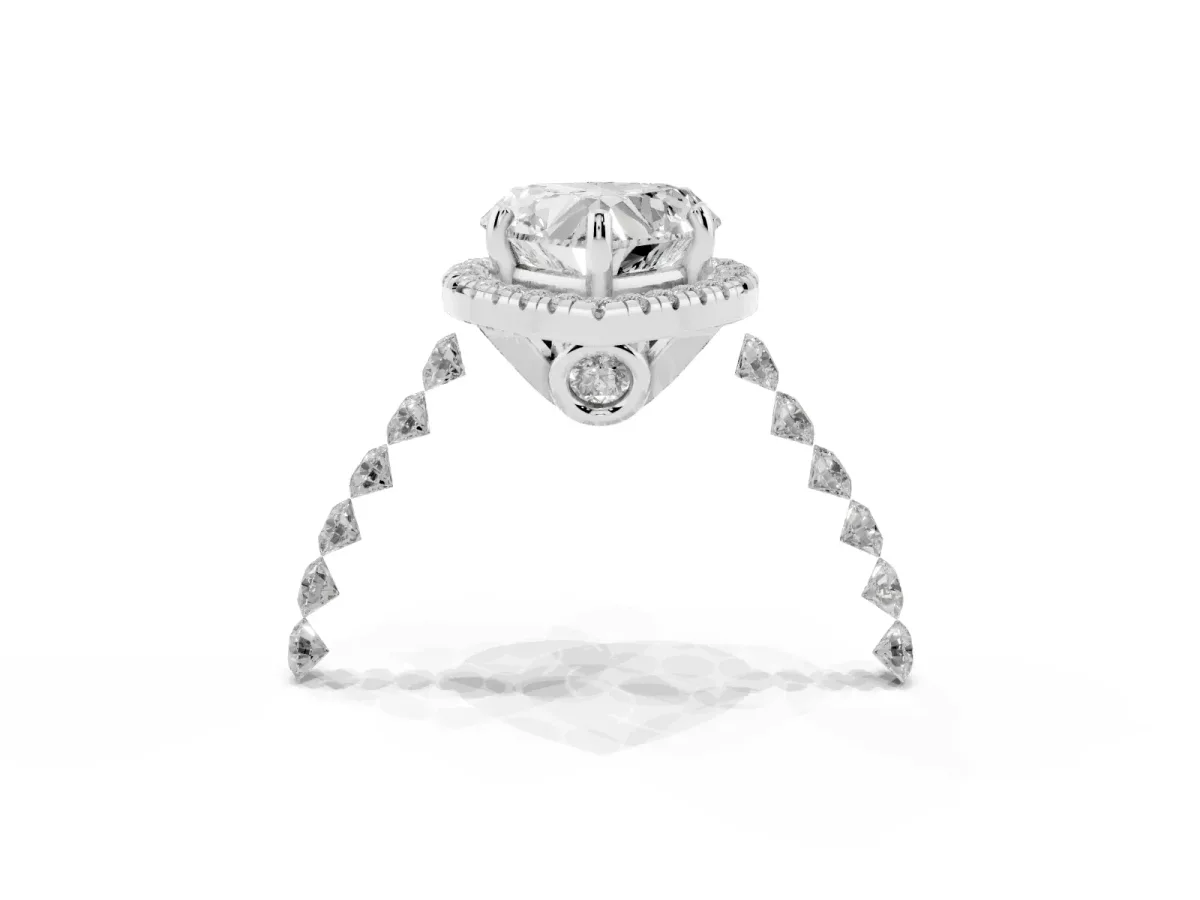 Heart Cut Halo Pavé Diamond Engagement Ring with Four-Prong Setting Silver