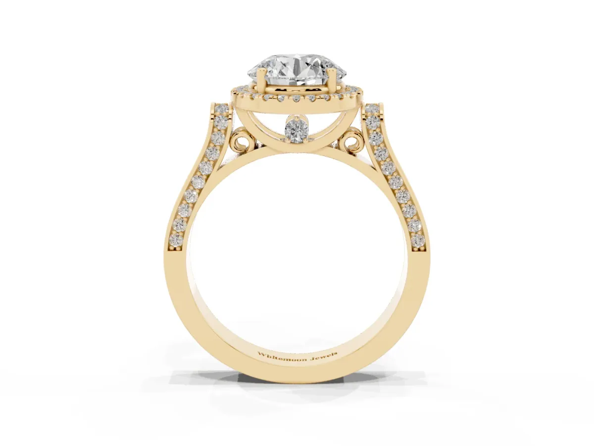 Round Cut Halo Round Diamond Twist Band with Four-Prong Setting Yellow gold