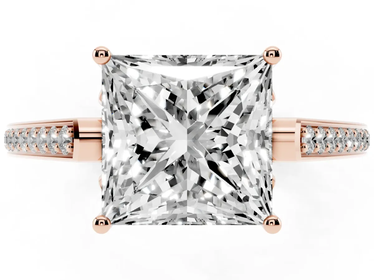 Princess Cut Cut Cathedral Pave Diamond Engagement Ring with Six-Prong Setting Rose gold