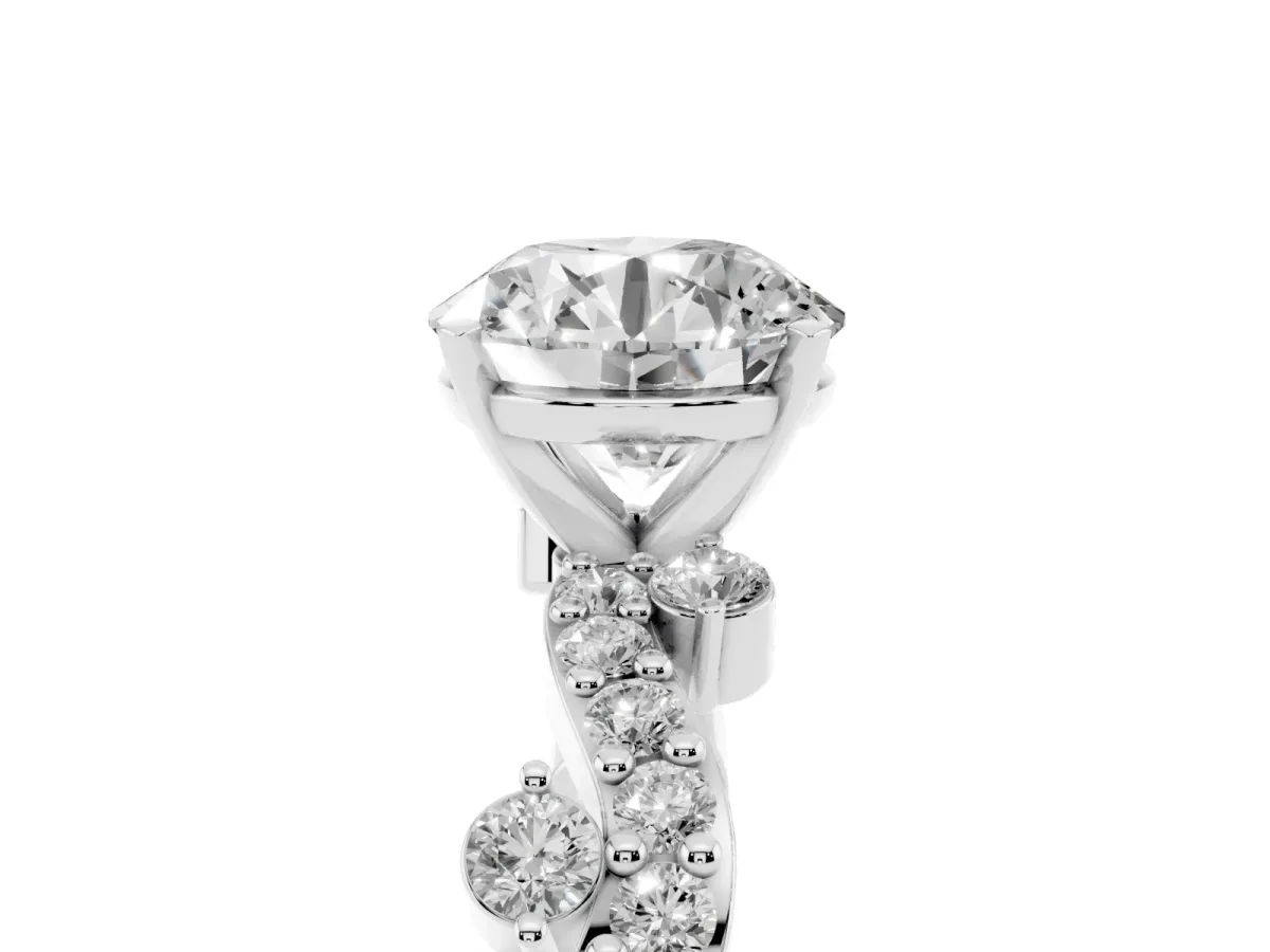 Round Cut Cut Solitaire Diamond Twisted Band with Pave Setting Silver