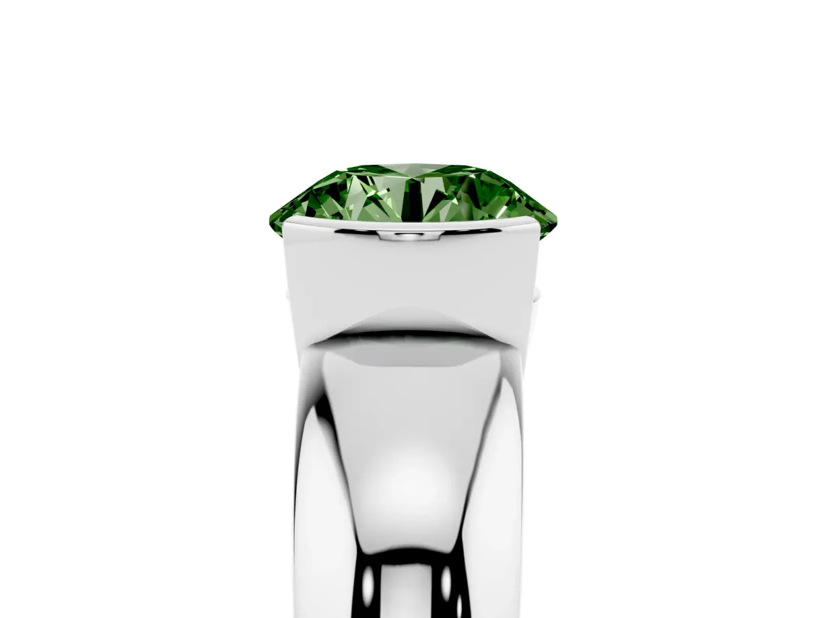Fancy Green Round Cut Solitaire Tension Set Diamond Ring with Wide Band White gold