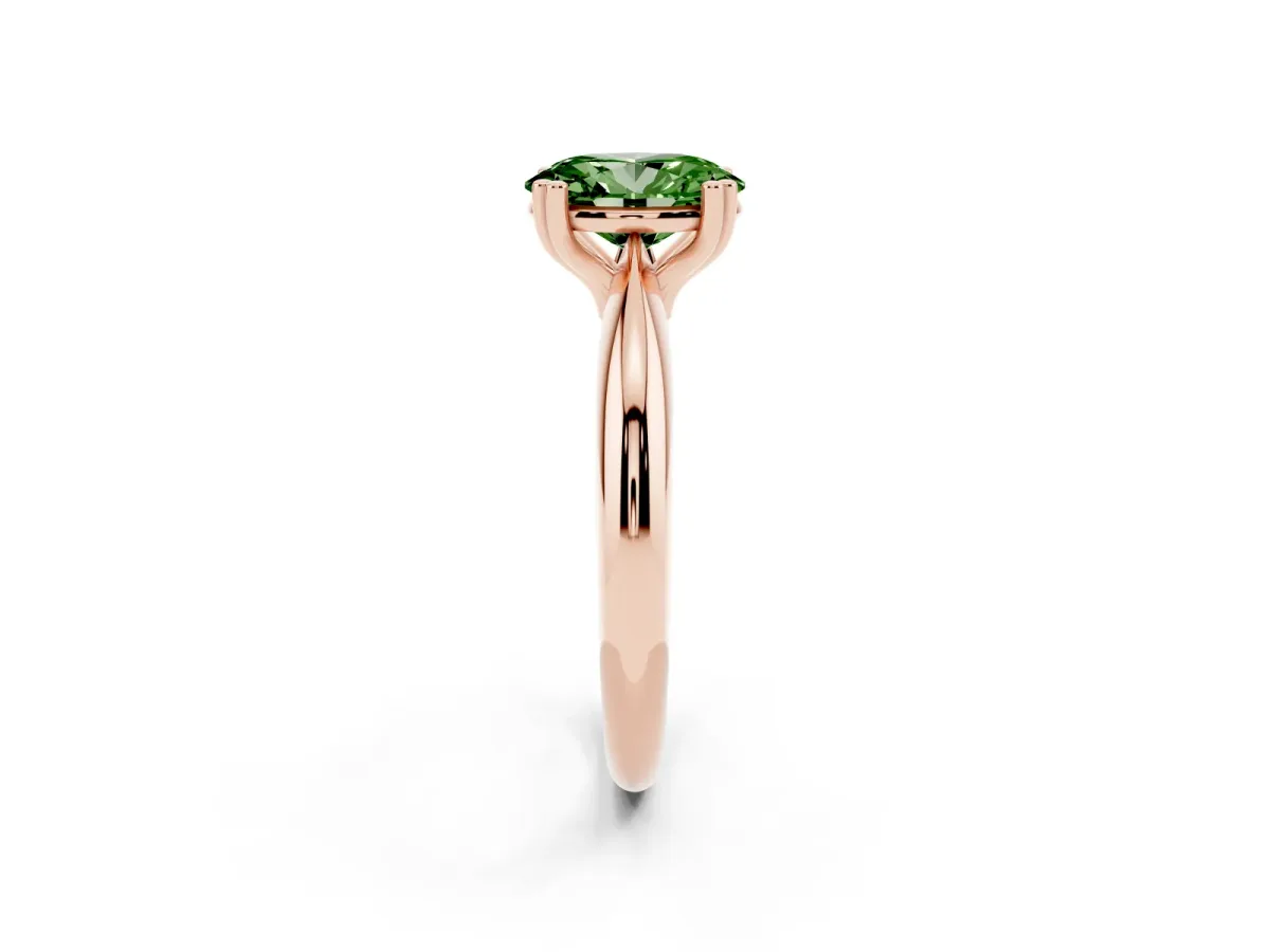 Fancy Green Oval Cut Cut Solitaire Engagement Ring with Tapered Band and Four-Prong Setting Rose gold