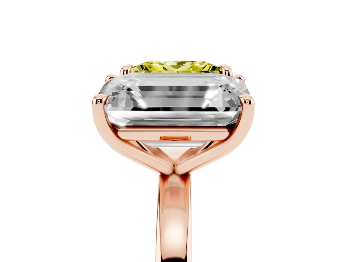 Fancy Yellow Princess Cut and Emerald Cut Toi Moi Ring with Prong Setting Rose gold