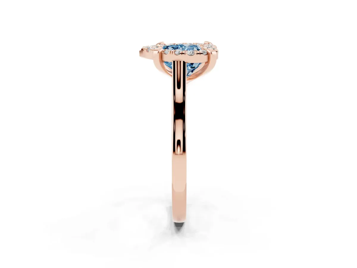 Fancy Blue Heart Cut Diamond Cluster Halo Solitaire with Four-Prong Setting Rose gold