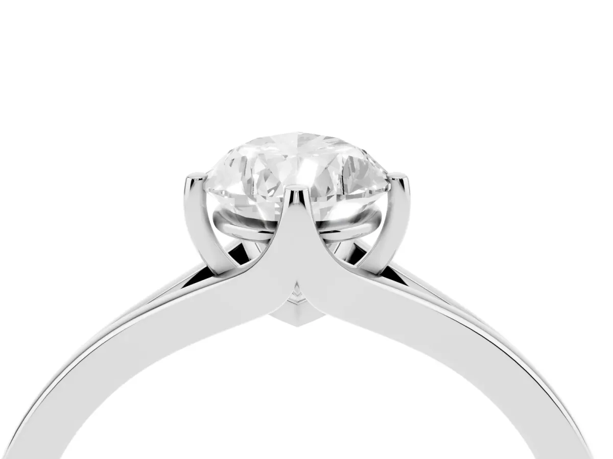 Pear Cut Solitaire Diamond Ring with Six-Prong Setting and Tapered Band Platinum