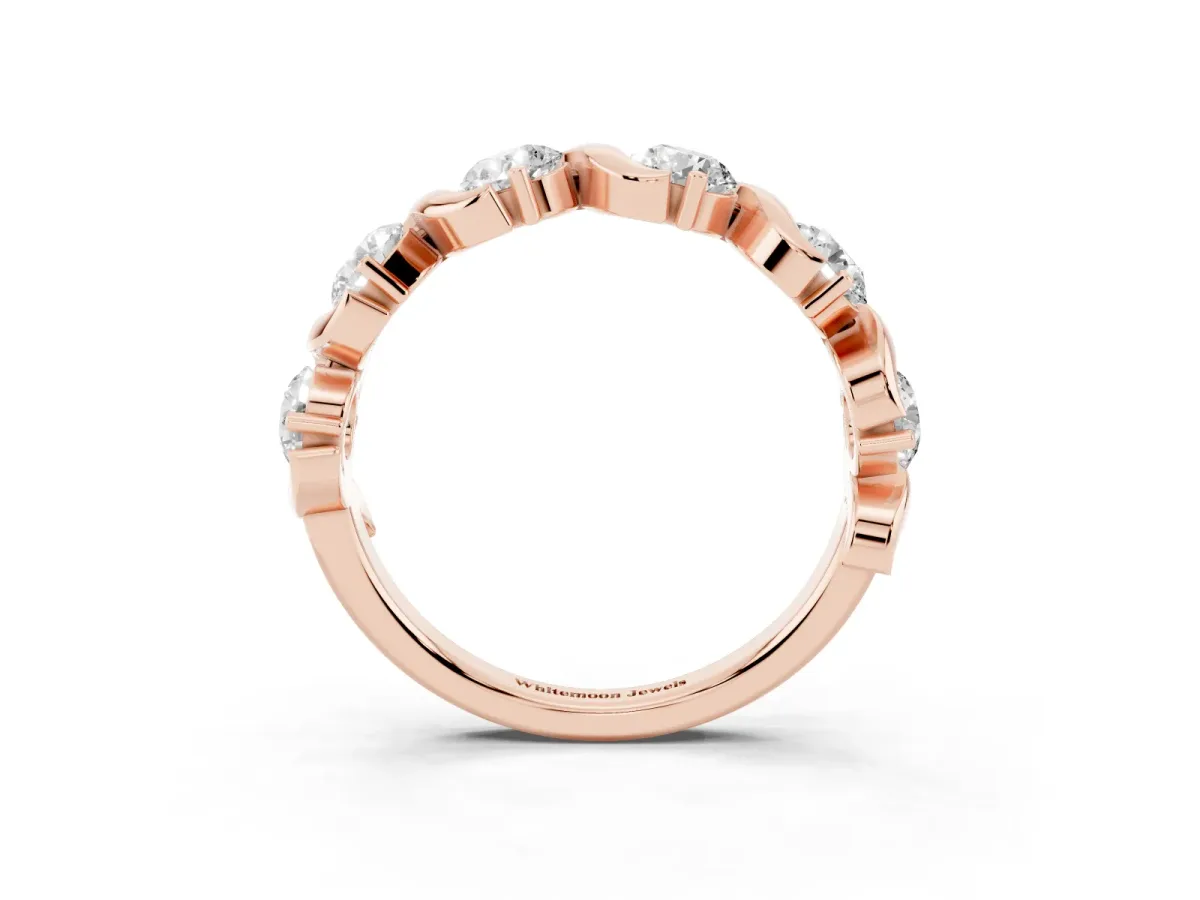 Round Diamond Half Eternity Band with Wave Prong Setting Rose gold