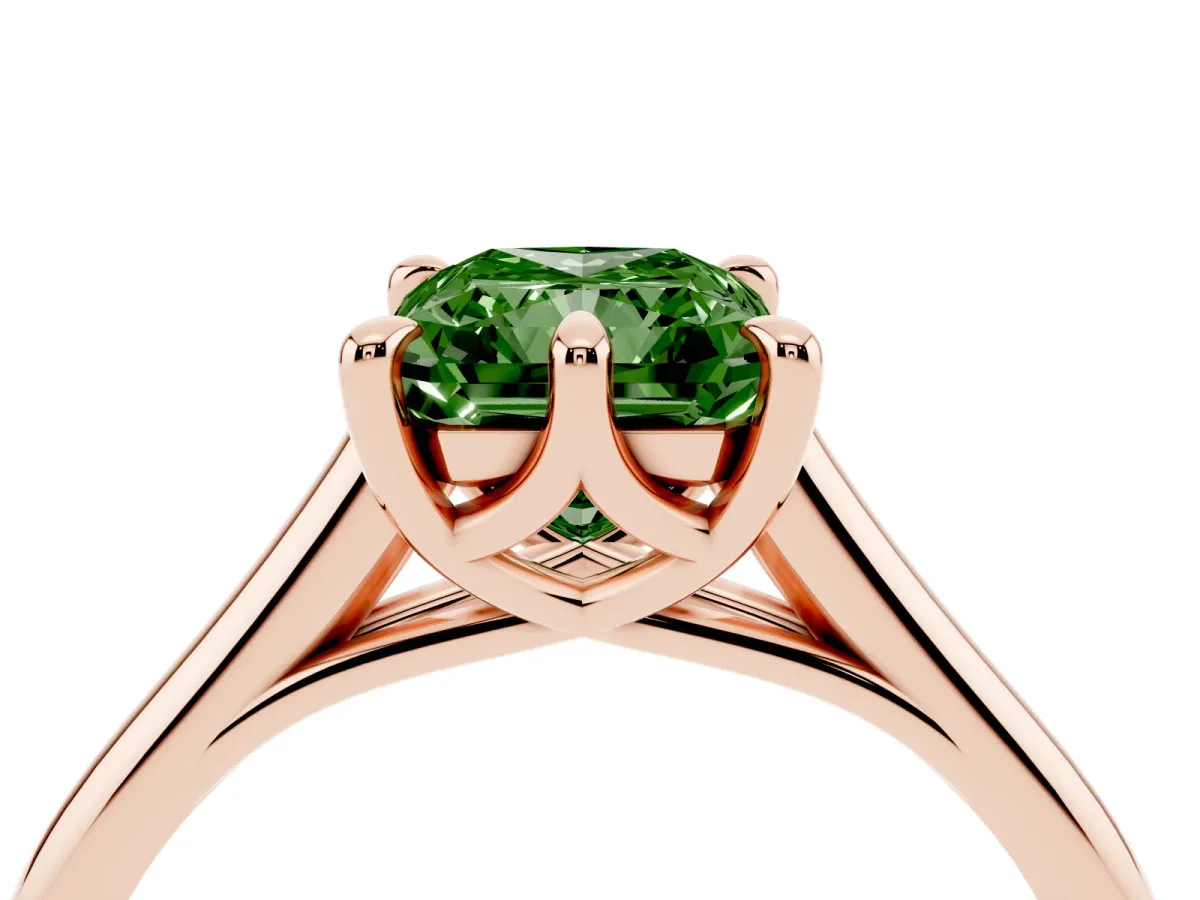 Fancy Green Radiant Cut Solitaire Engagement Ring with Six-Prong Setting and Classic Band Rose gold