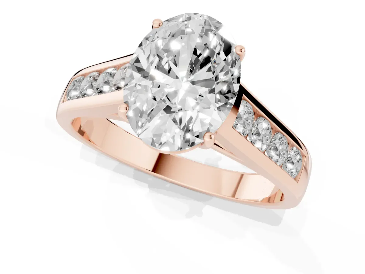 Oval Cut Solitaire Channel-Set Diamond Engagement Ring with Four-Prong Setting Rose gold
