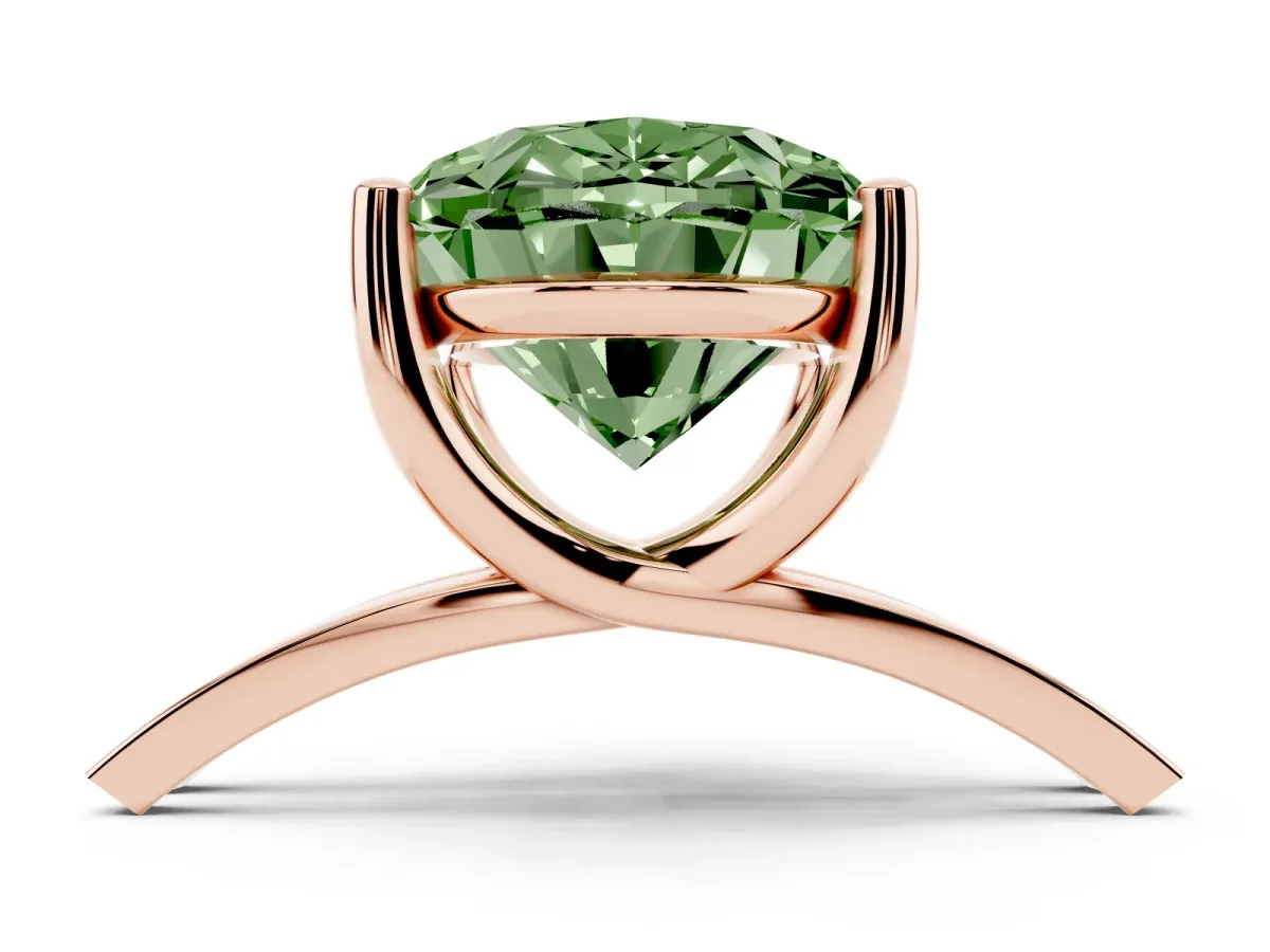 Fancy Green Oval Cut Cut Diamond Solitaire Engagement Ring with Tapered Plain Band and Four-Prong Setting Rose gold