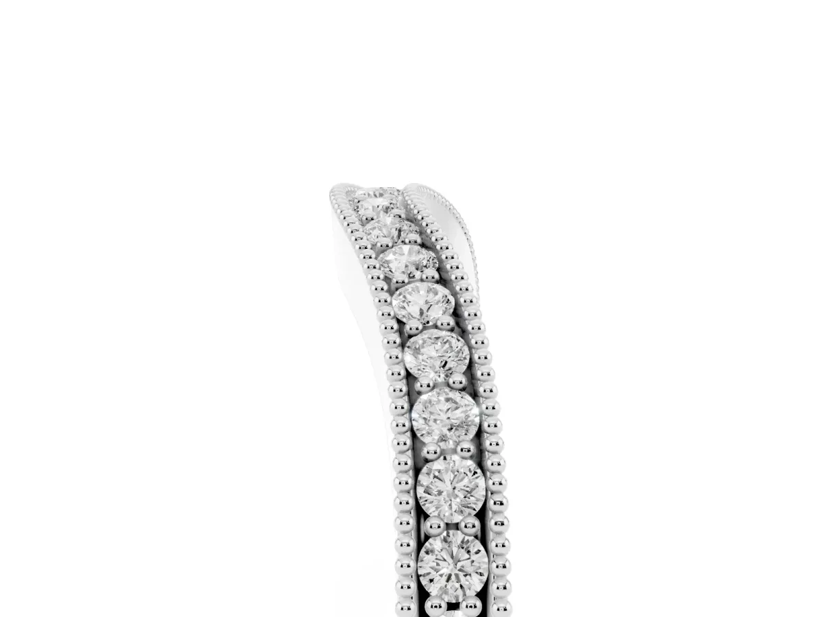 Pavé Round Diamond Curved Band with Milgrain Edge Platinum
