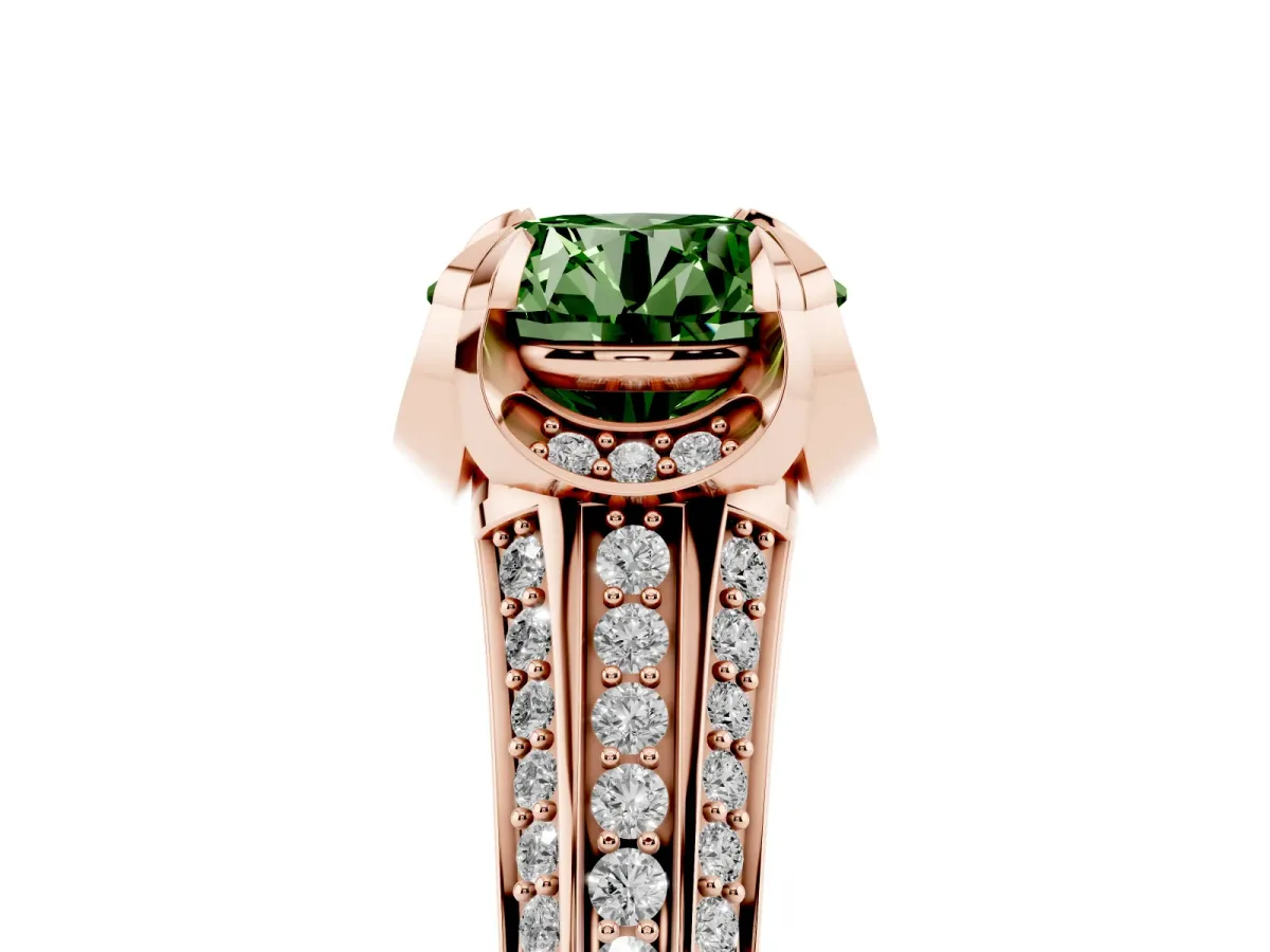 Fancy Green Round Cut Solitaire Pave Split Shank Ring with Four-Prong Setting Rose gold
