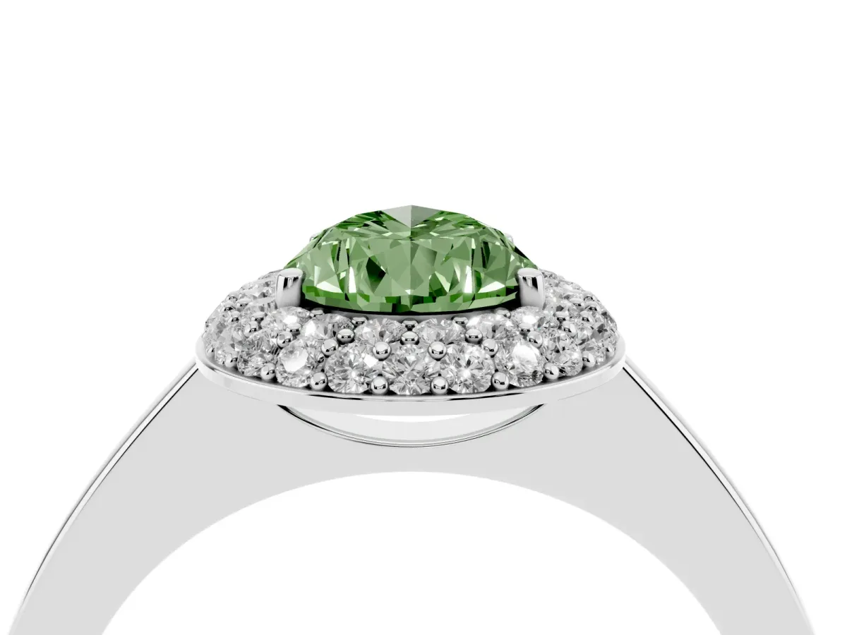 Fancy Green Pear Cut Halo Diamond Engagement Ring with Solitaire Band and Four-Prong Setting Silver