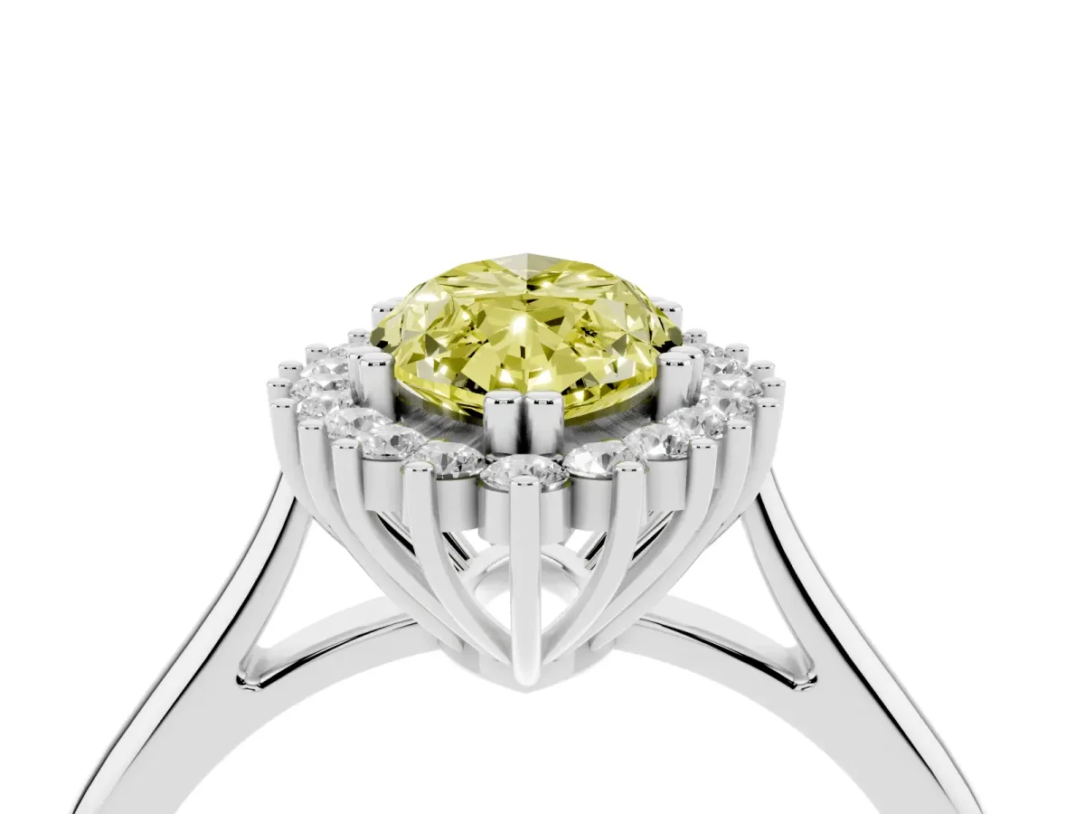 Fancy Yellow Marquise Cut Cut Diamond Halo Ring with Solitaire Band and Prong Setting Silver