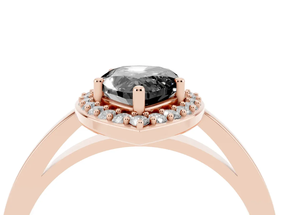 Fancy Black Pear Cut Halo Diamond Ring with Solitaire Band and Prong Setting Rose gold