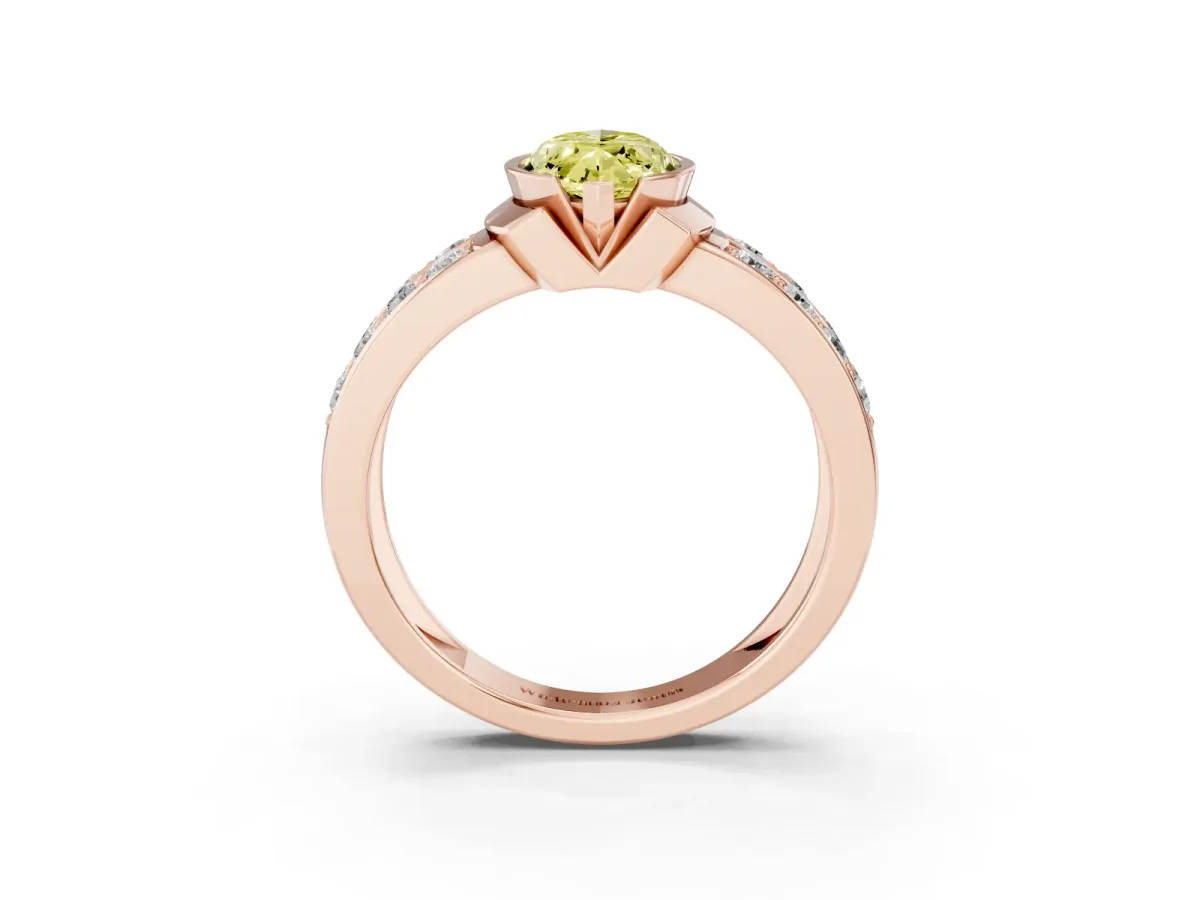 Fancy Yellow Marquise Cut Brilliant Diamond Channel Set Wide Band Ring with Bezel Setting Rose gold