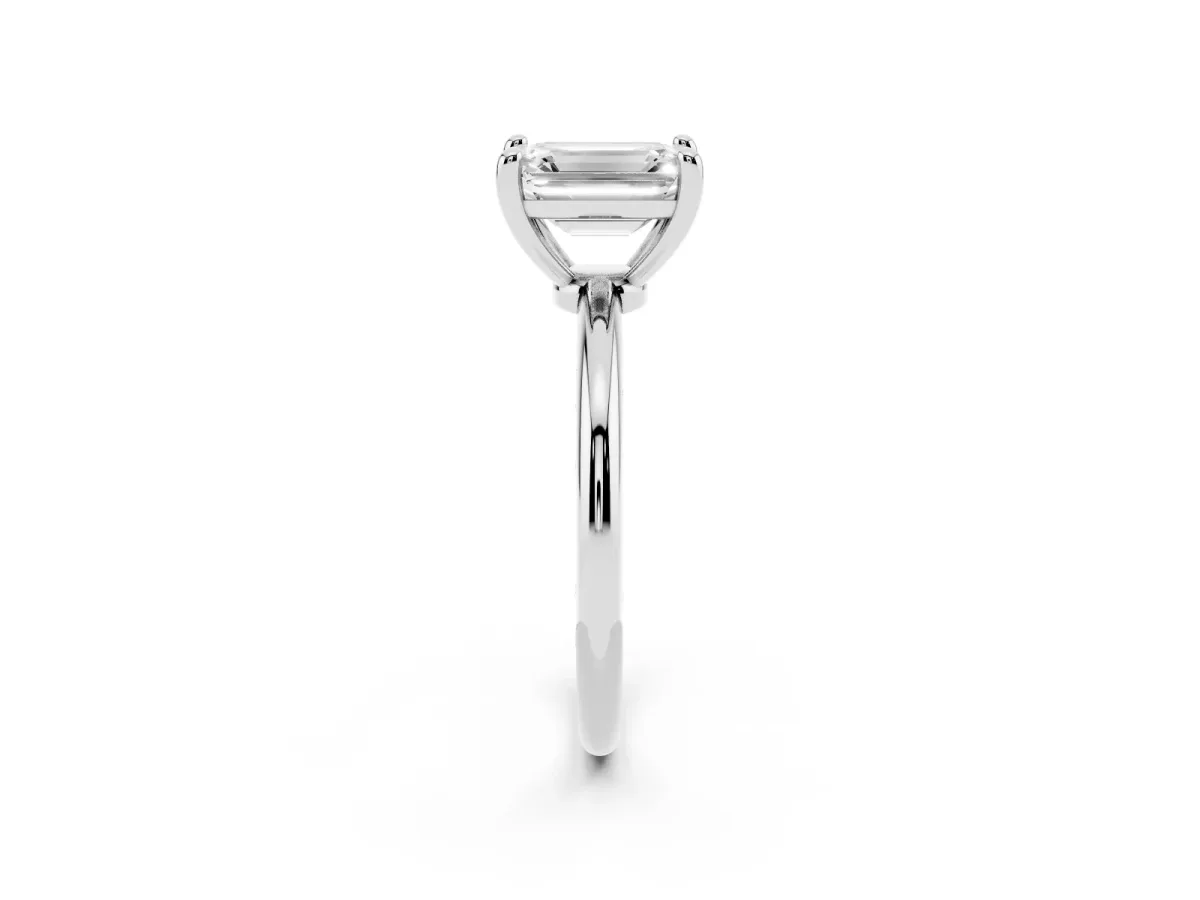 Emerald Cut Solitaire Diamond Ring with 4-Prong Setting on a Classic Band Silver