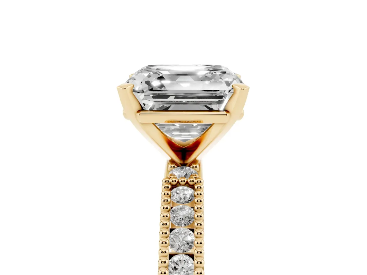 Asscher Cut Solitaire with Pavé Band and Four-Prong Setting Yellow gold