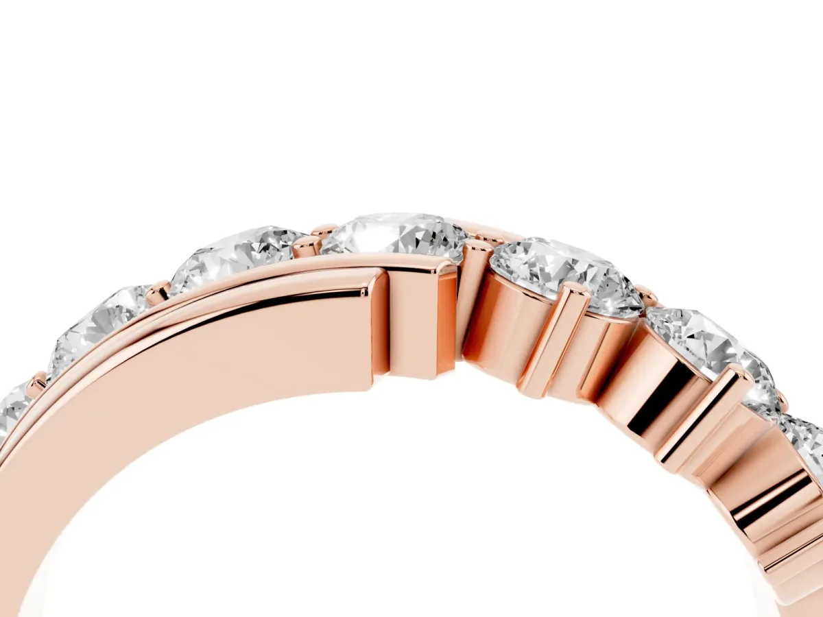 Round Diamond Wave Band with Channel and Shared Prong Setting Rose gold