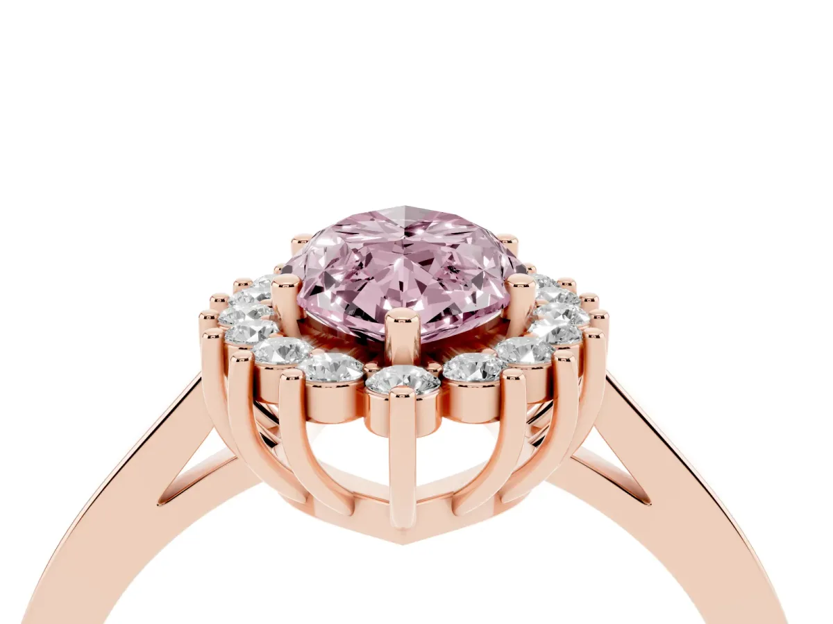 Fancy Pink Marquise Cut Cut Diamond Halo Ring with Round Brilliant Halo and Solitaire Band Rose gold