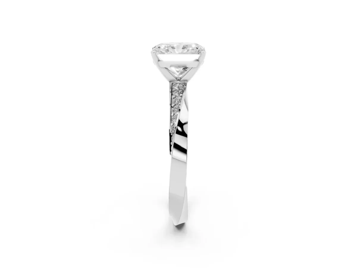 Radiant Cut Diamond Engagement Ring with Side Stone Accents and Four-Prong Setting Silver
