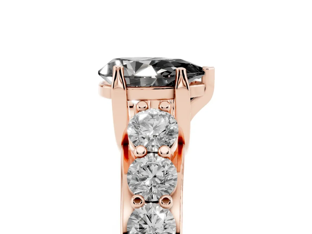 Fancy Black Pear Cut Diamond Engagement Ring with Pavé Band and Four-Prong Setting Rose gold