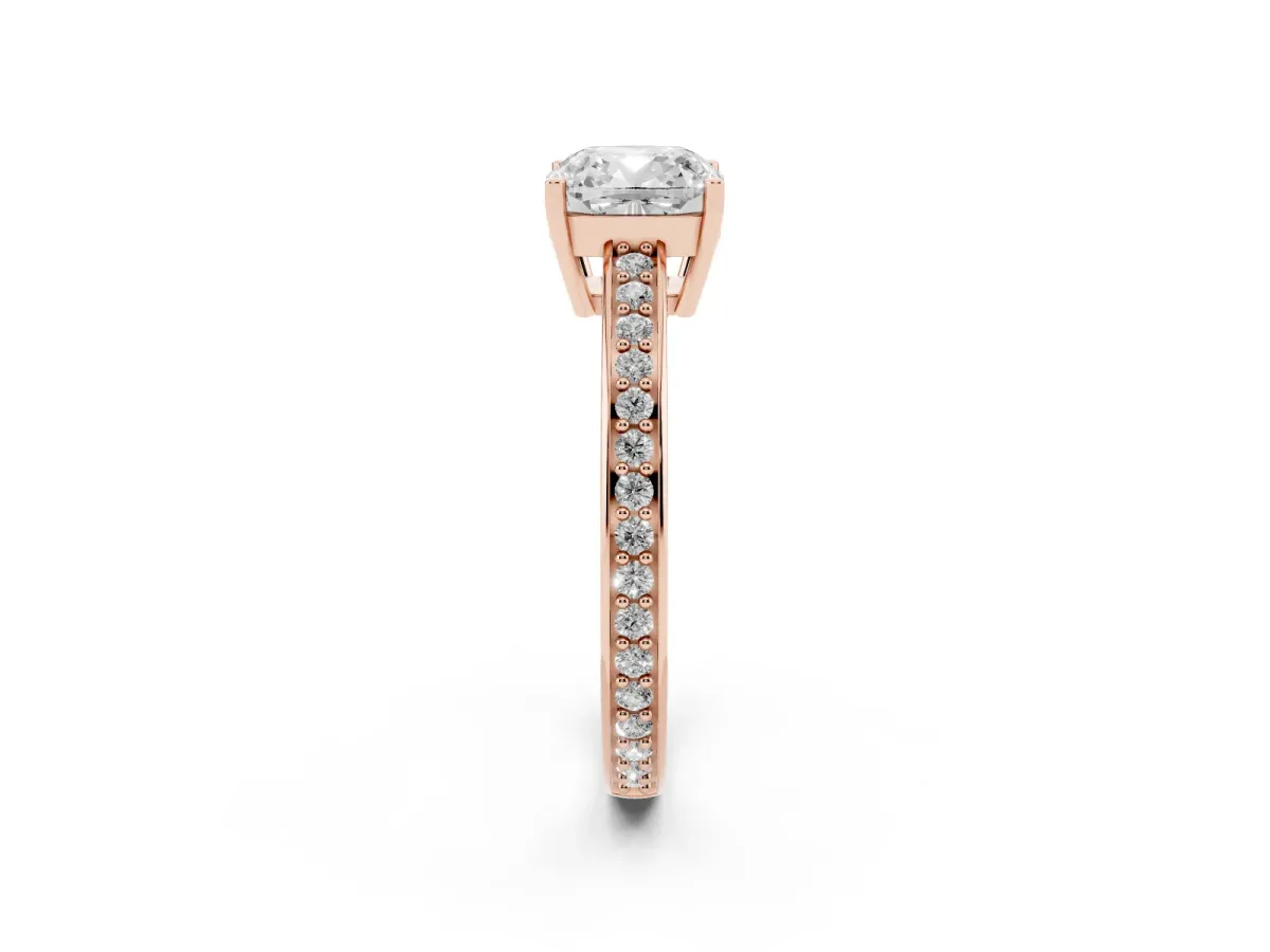 Cushion Cut Solitaire Pavé Band Prong Setting Ring Rose gold