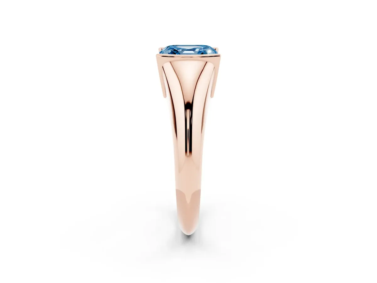 Fancy Blue Asscher Cut Solitaire Tension Set Diamond Ring Rose gold