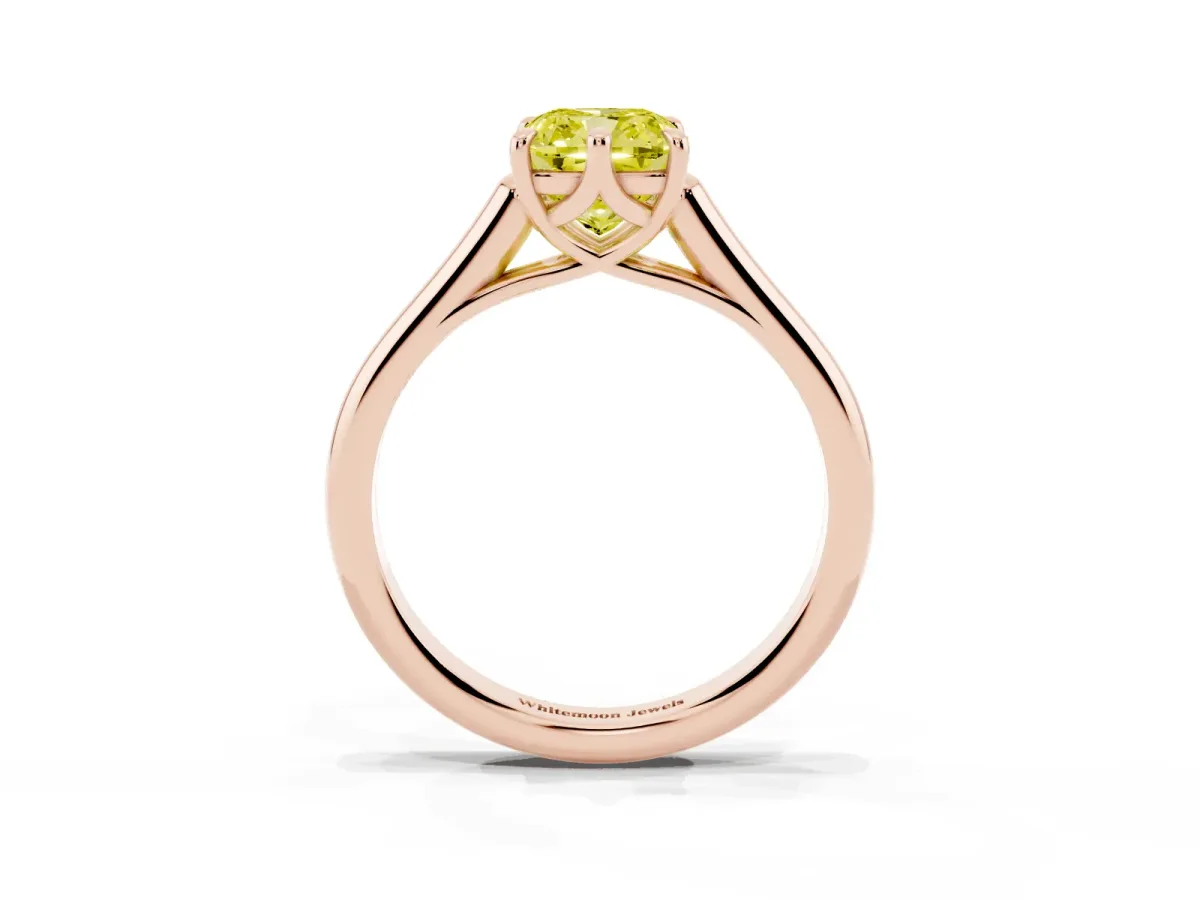 Fancy Yellow Cushion Cut Solitaire Engagement Ring with Six-Prong Setting and Classic Band Rose gold