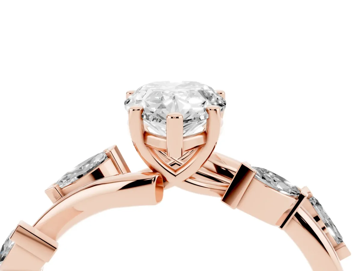 Pear Cut Solitaire Twisted Band Marquise Accent Prong Setting Ring Rose gold