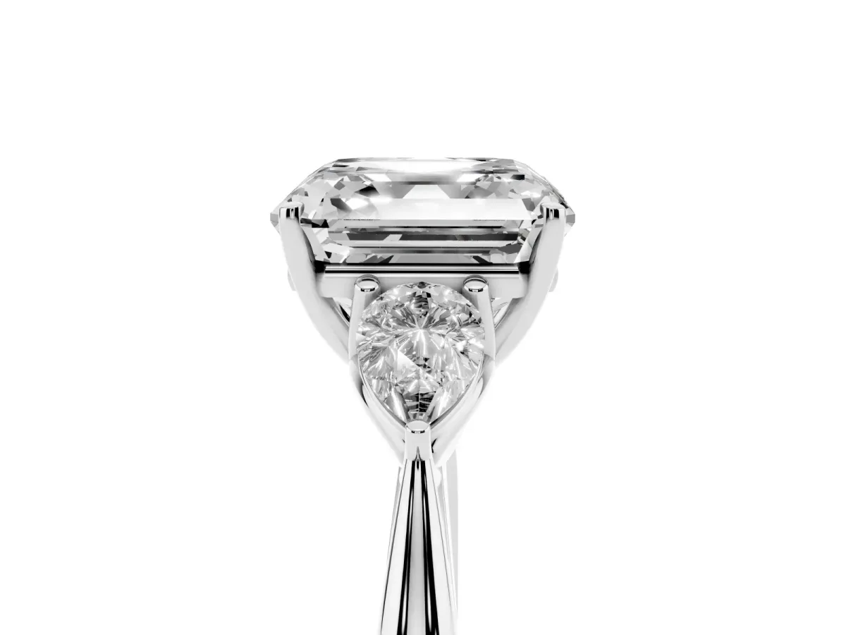 Three-Stone Asscher Cut Brilliant Diamond Solitaire Ring with Tapered Band and Four-Prong Setting Silver