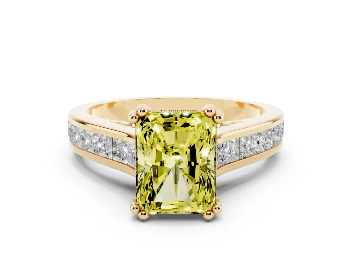 Fancy Yellow Radiant Cut Cut Channel Set Solitaire Engagement Ring with Prong Setting Yellow gold