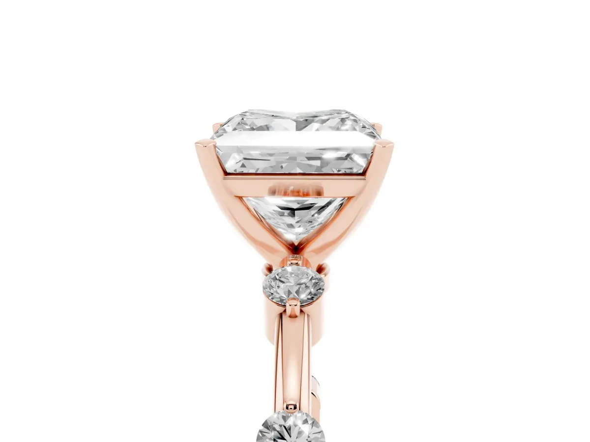 Princess Cut Solitaire Diamond Ring with Bezel Set Side Stones and Prong Setting Rose gold