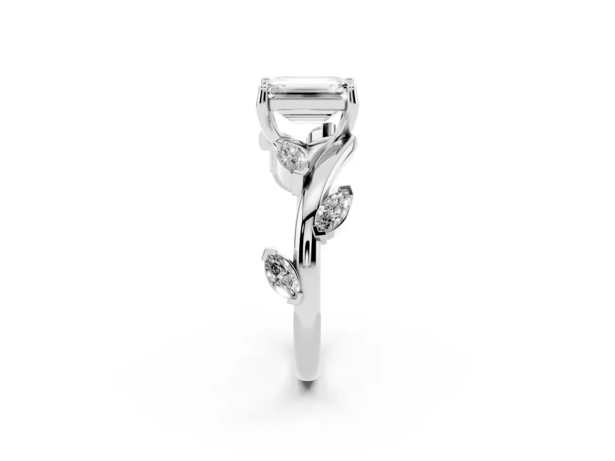 Emerald Cut Solitaire Twisted Band Marquise Accent Prong Setting Ring Silver