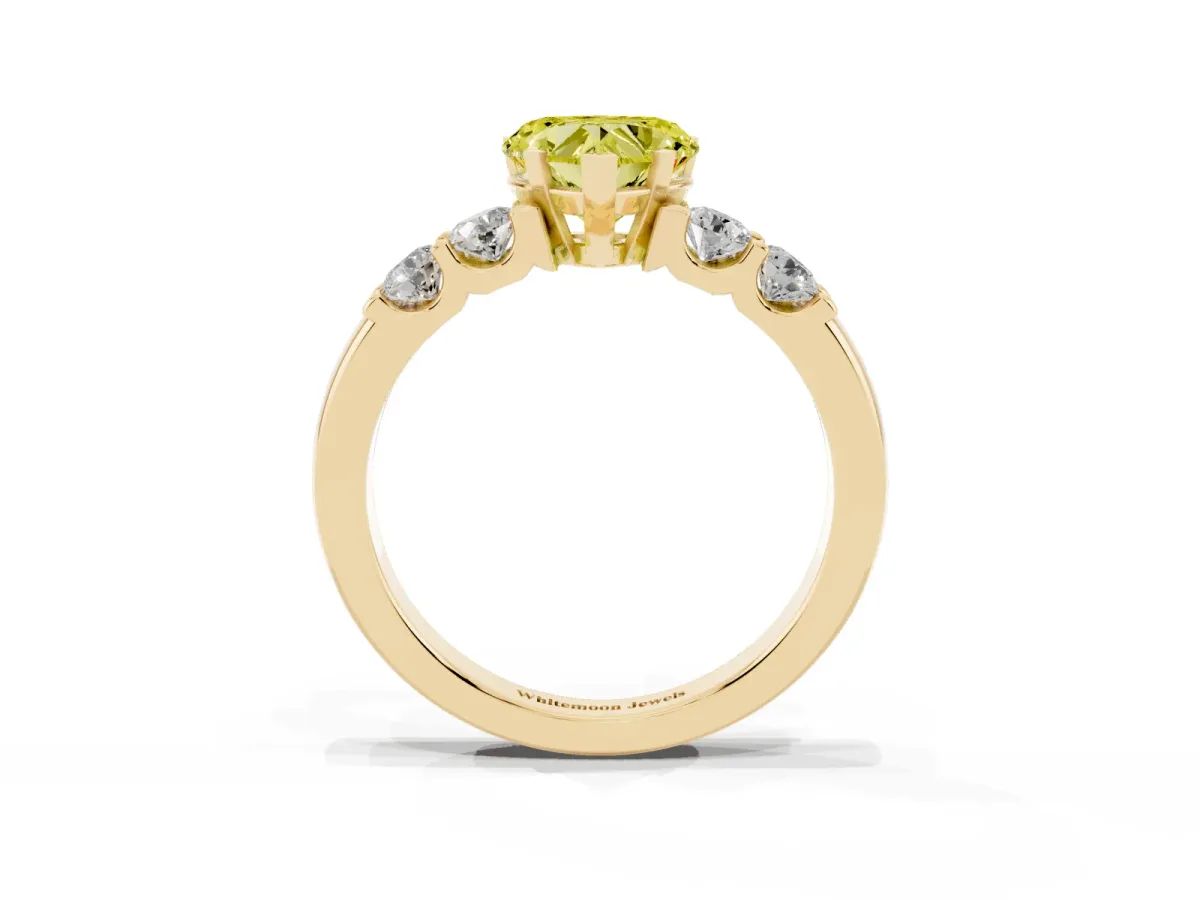 Fancy Yellow Heart Cut Brilliant Cut Diamond Five-Stone Prong Set Engagement Ring with Channel Band Yellow gold