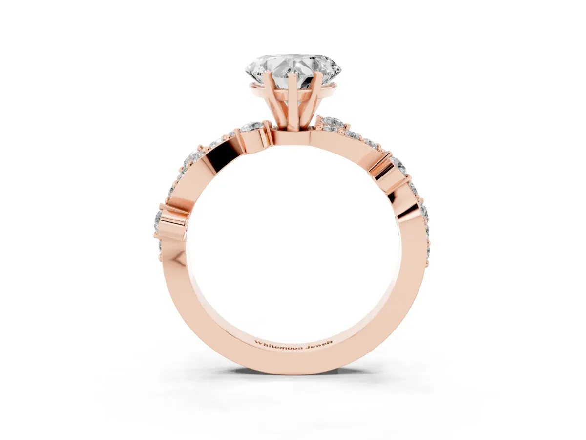 Heart Cut Cut Solitaire Diamond Twisted Band with Pave Setting Rose gold
