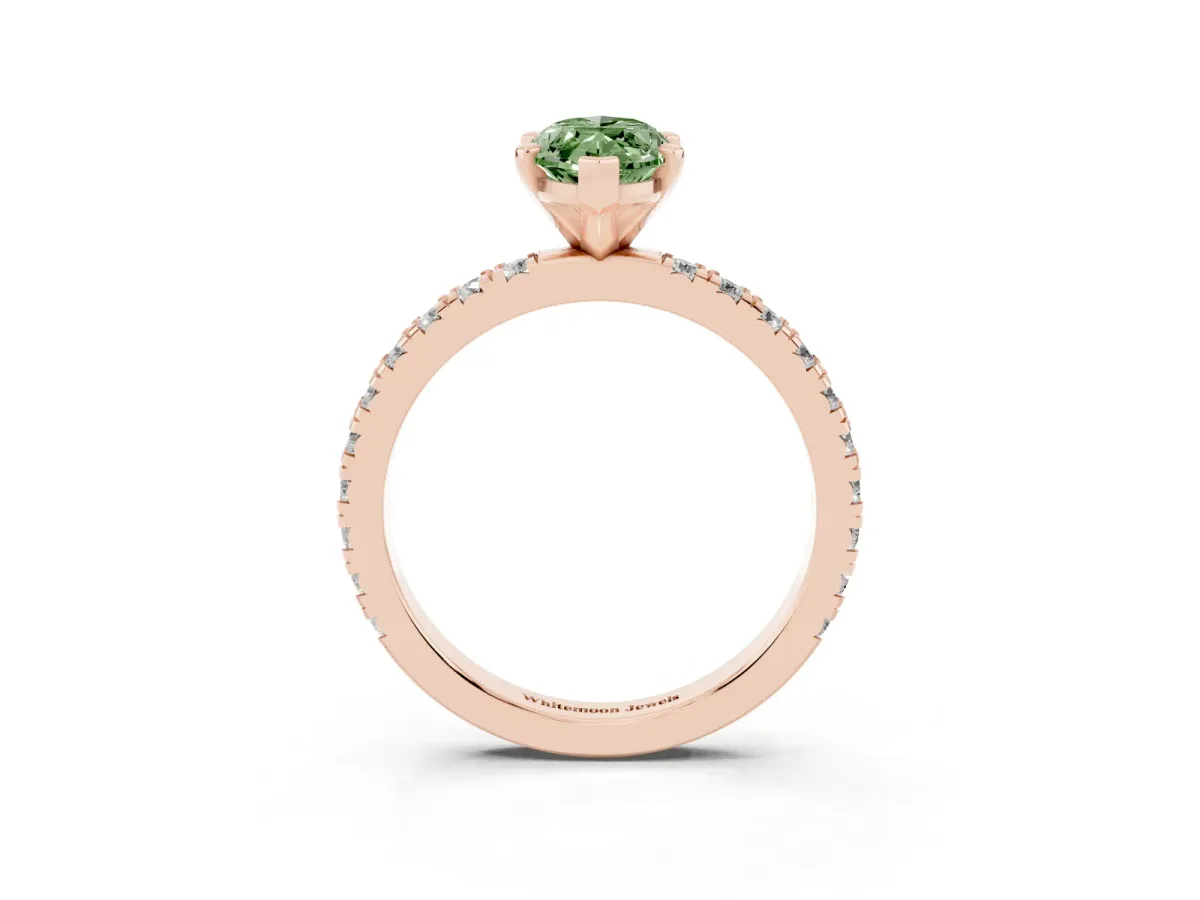 Fancy Green Marquise Cut Diamond Pavé Band Solitaire with Four-Prong Setting Rose gold