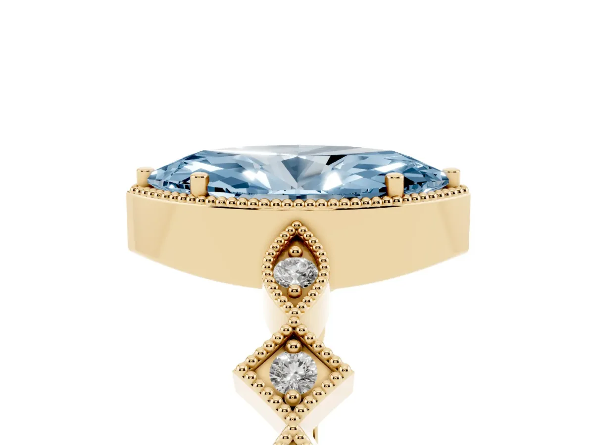 Fancy Blue Marquise Cut Milgrain Marquise Diamond Twist Band Ring Yellow gold