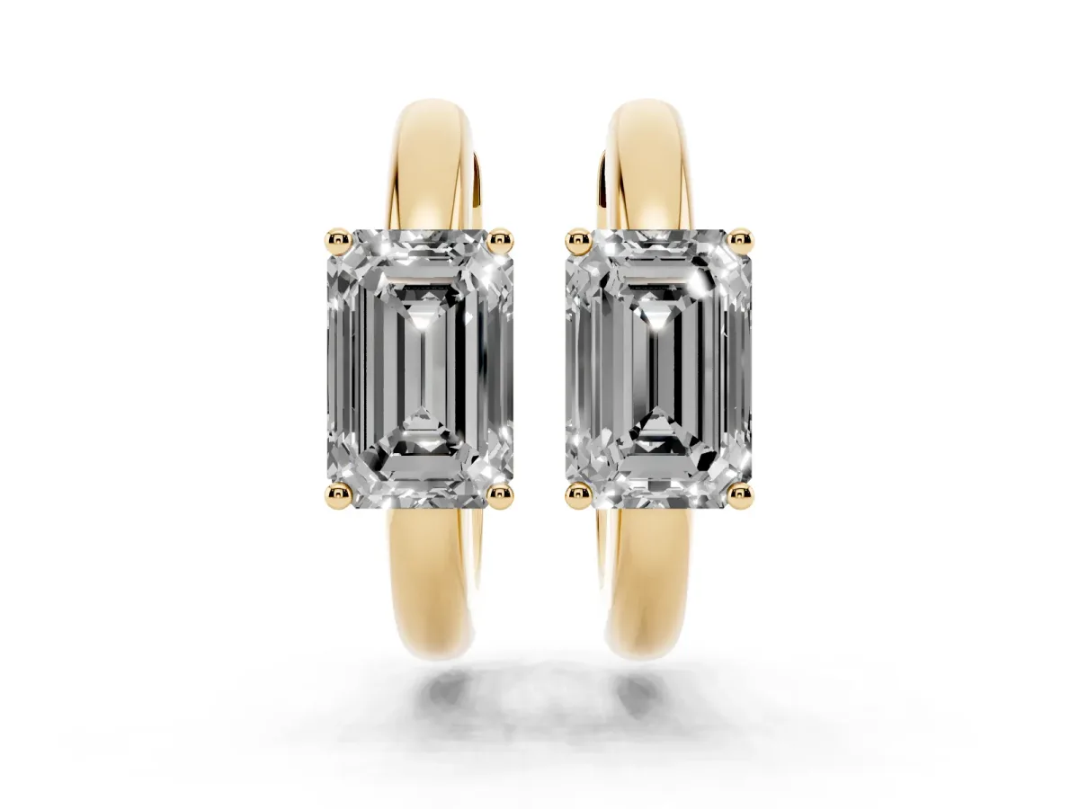 Emerald Diamond Solitaire Huggie Hoop Earrings Yellow gold