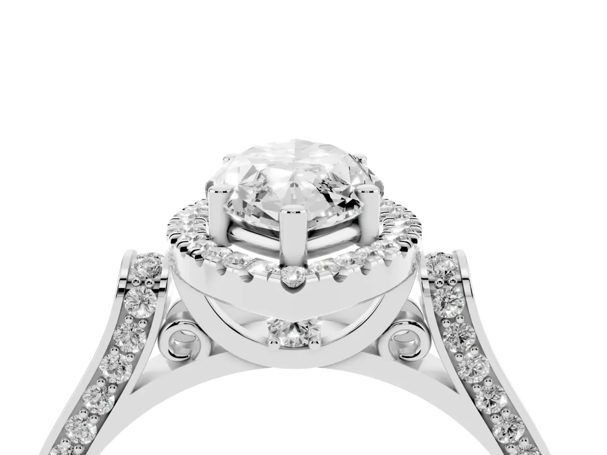 Marquise Cut Halo Round Diamond Twist Band with Four-Prong Setting Silver