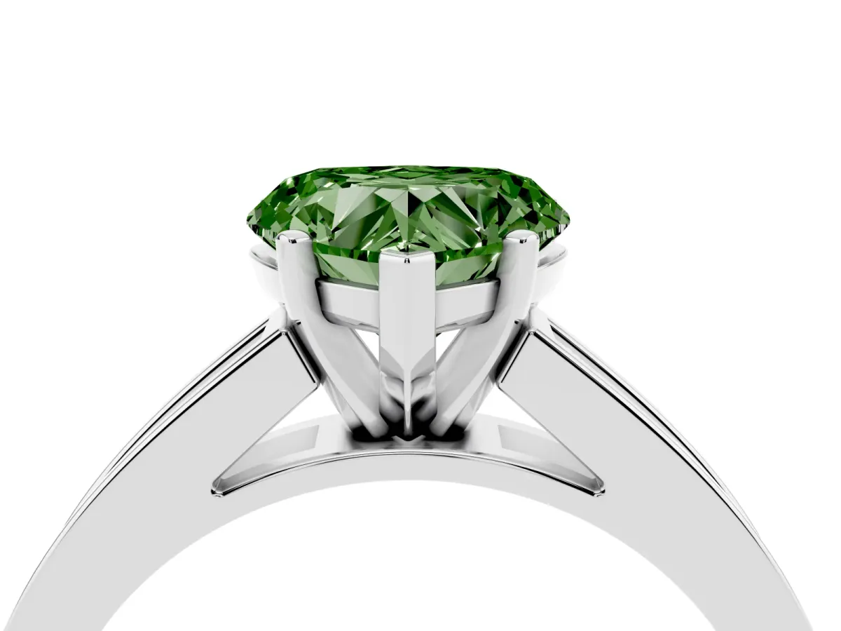 Fancy Green Heart Cut Solitaire Diamond Ring with Channel-Set Band and Four-Prong Setting White gold
