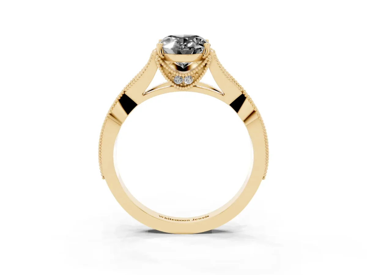 Fancy Black Oval Cut Cut Diamond Twisted Band with Milgrain Pave Setting and Four-Prong Setting Yellow gold