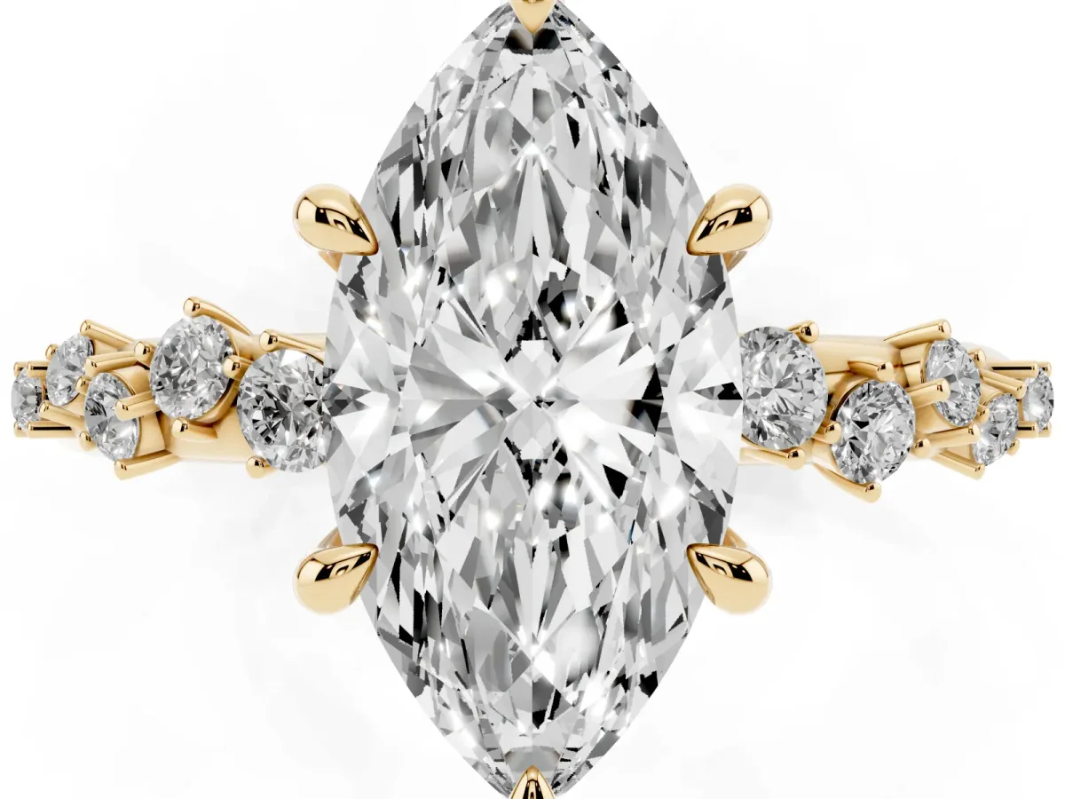 Marquise Cut Cut Diamond Vine Band with Four-Prong Setting Yellow gold