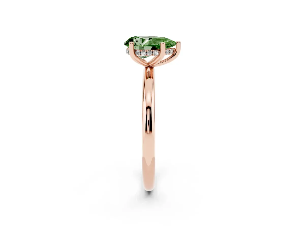Fancy Green Pear Cut Cut Solitaire Engagement Ring with Four-Prong Setting and Classic Band Rose gold